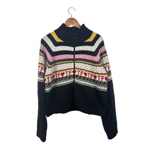 Teddy Fresh Cardigan 2XL Zip Up Sweater Knit Fair Isle TF Hearts Merino Wool